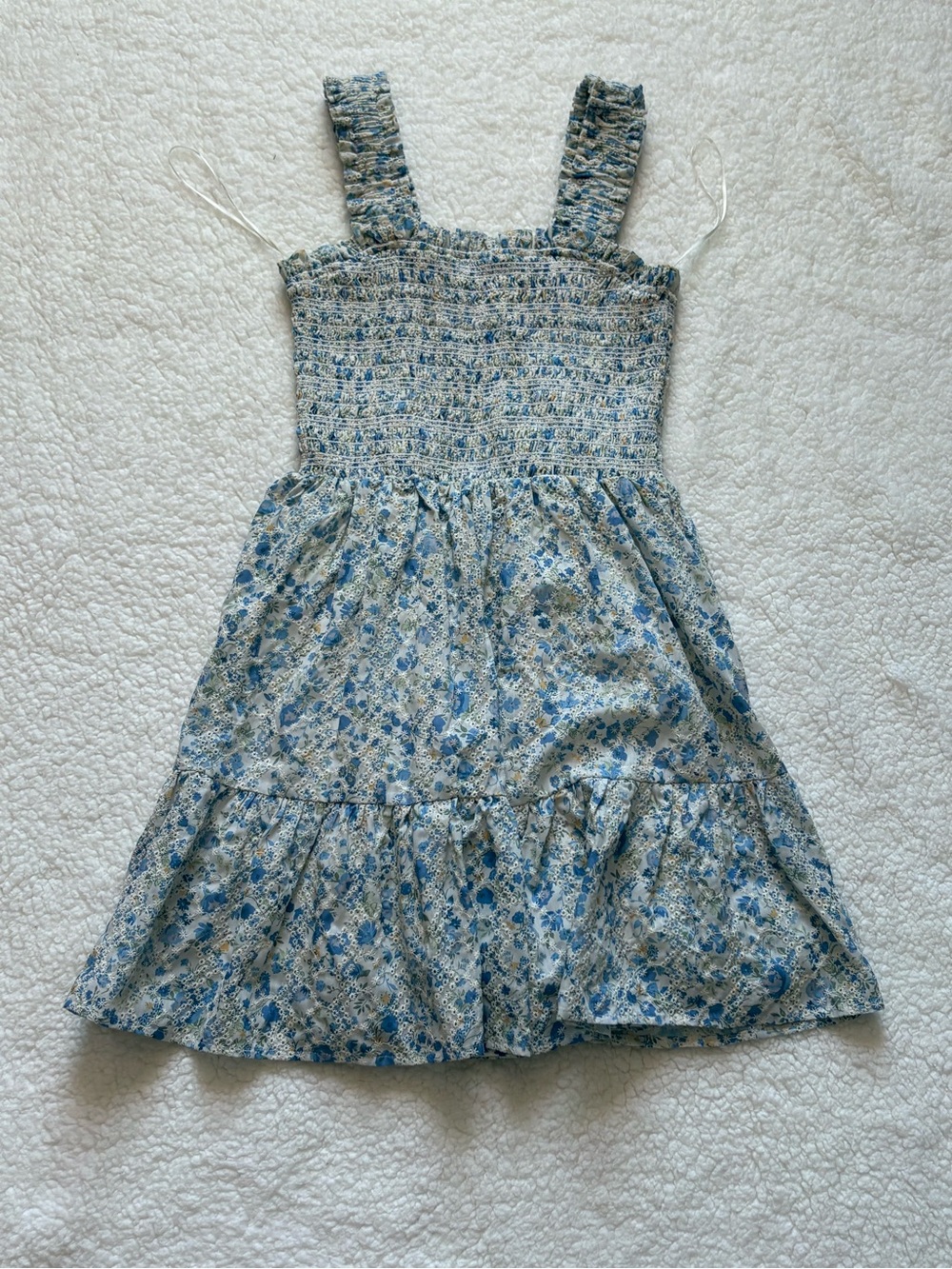 Aqua Blue Floral Smocked Sundress